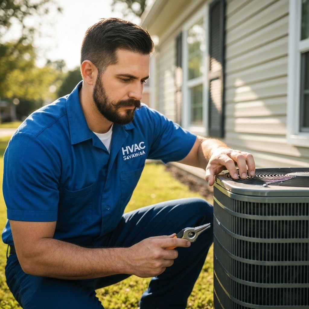 HVAC Savannah technician servicing AC unit